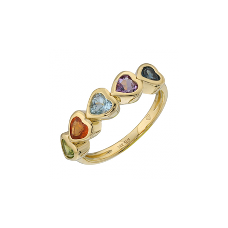 14K Gold Multicolor Hearts Ring