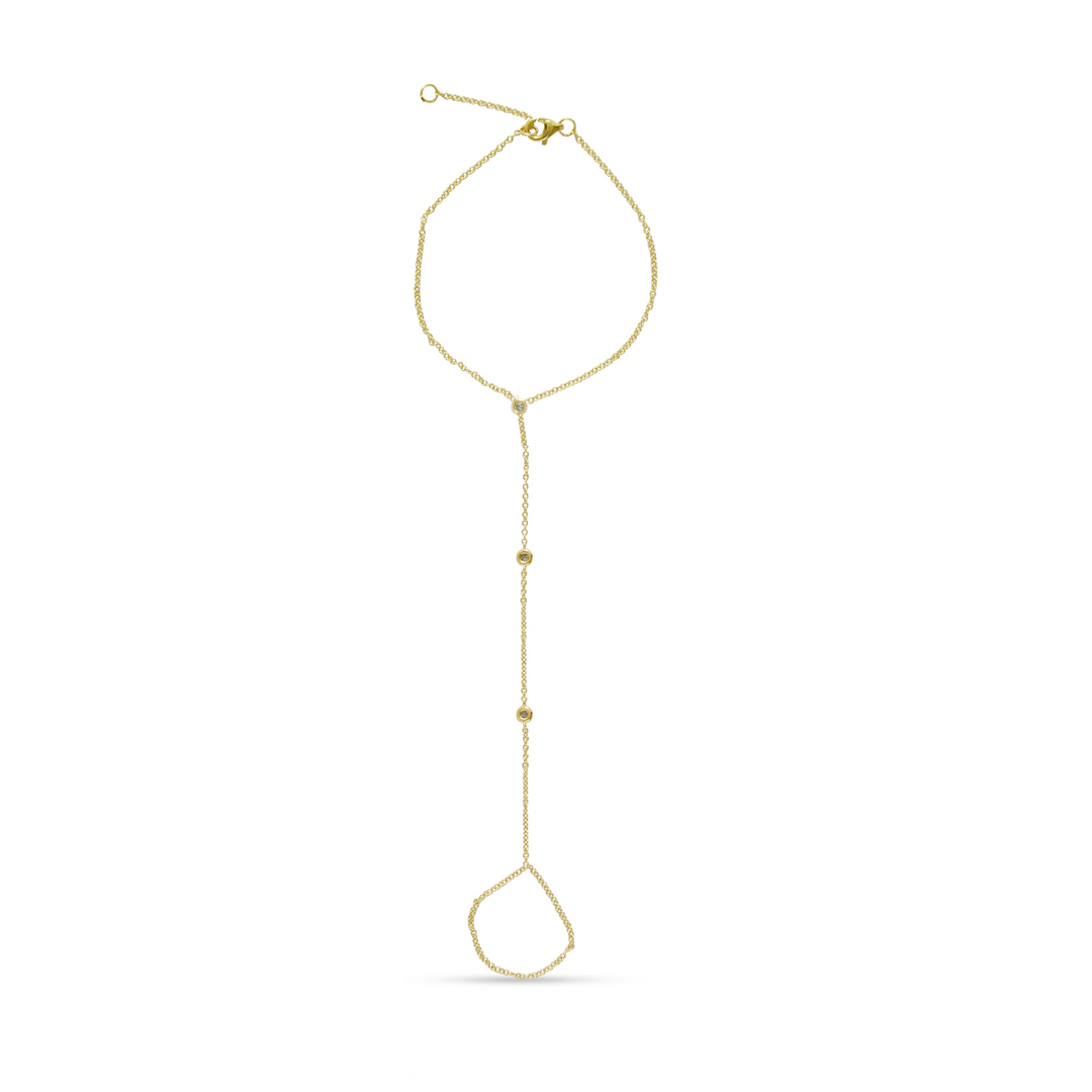 14K Gold Bezel Three Diamonds Lariat Hand Bracelet