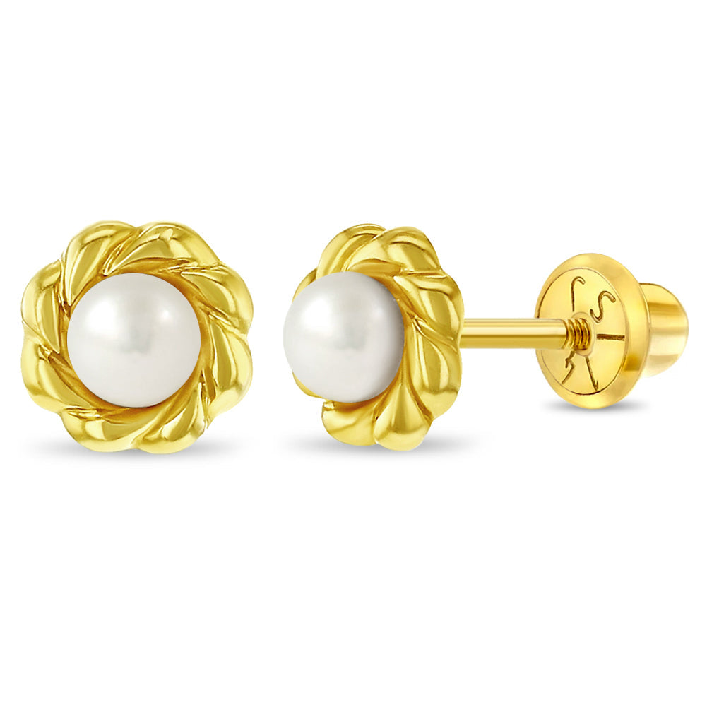 14K Freshwater Pearl Flower Girl's Earrings
