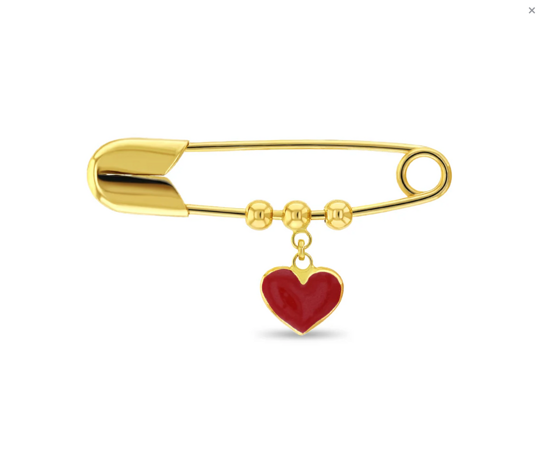 14K Gold Red Heart Baby Safety Pin