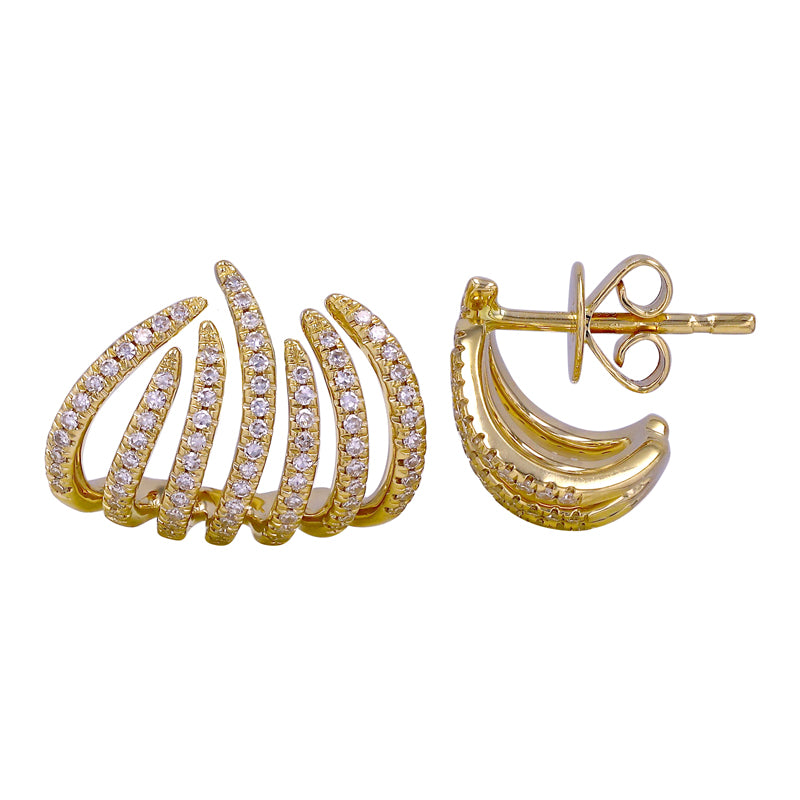 14k Yellow Gold Diamond Seven Claws Caged Earrings