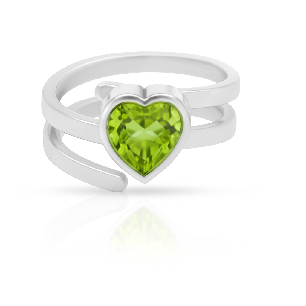 925 Sterling Silver Peridot Heart Swirl Ring