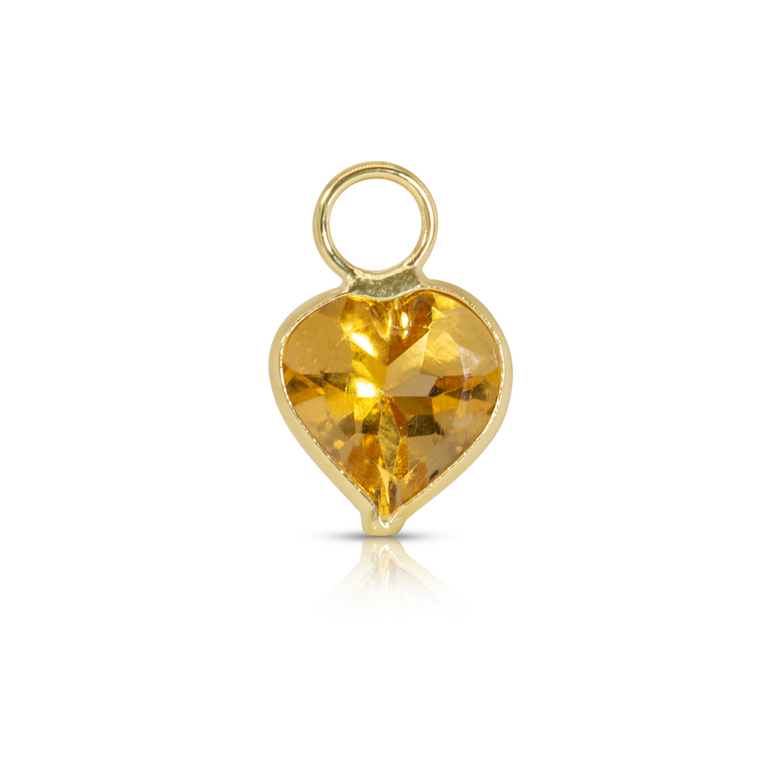 14K Gold Citrine Heart Earring Charm