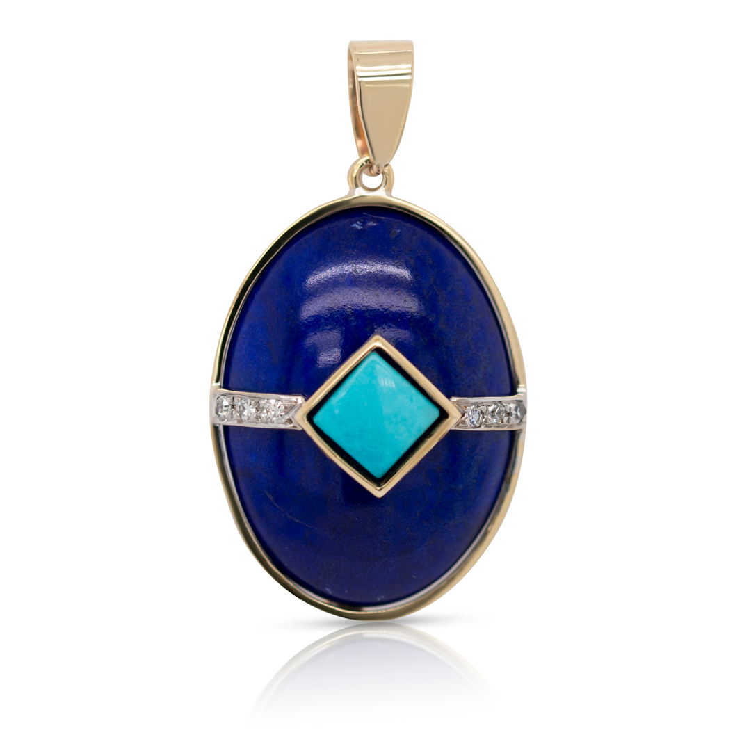 18K Gold, Blue Lapis, Turquoise and Diamonds Charm