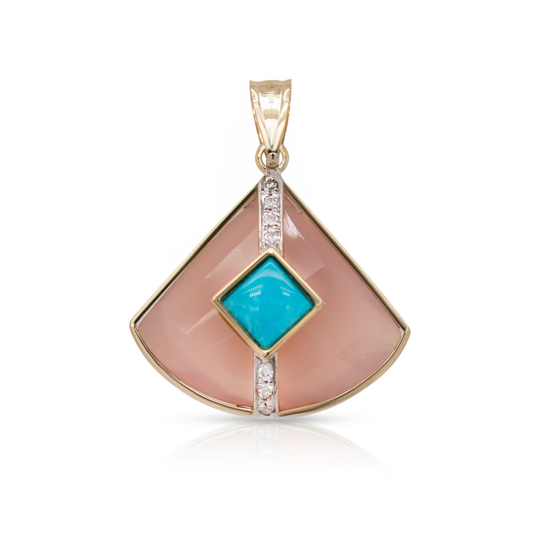 18K Gold, Rose Quartz, Turquoise and Diamonds Charm