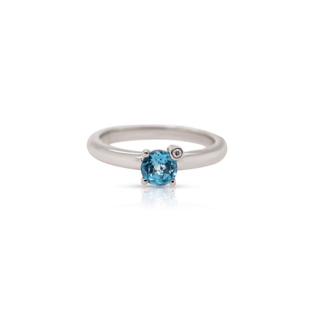 925 Sterling Silver Round Blue Topaz and Diamond Ring