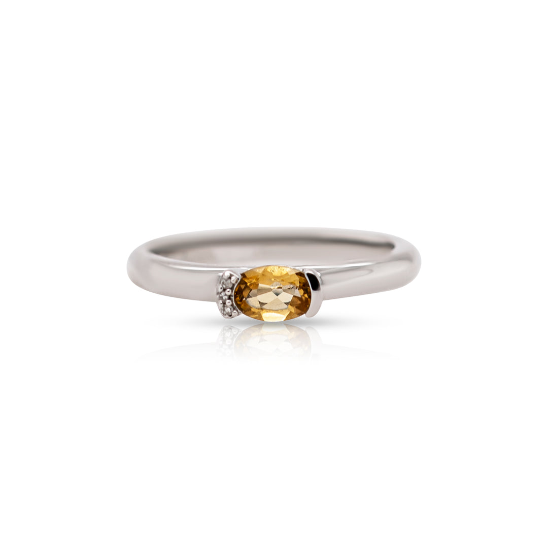 925 Sterling Silver Oval Citrine and Diamond Ring