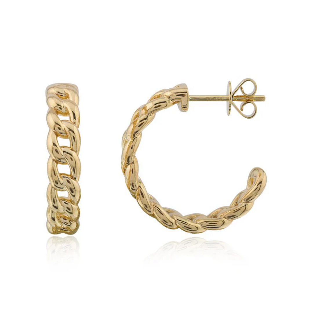 14K Gold Cuban Chain Huggies