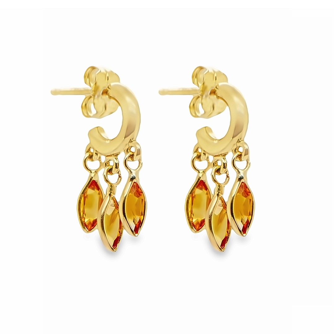 14K Gold Citrine Marquise Dangling Huggies