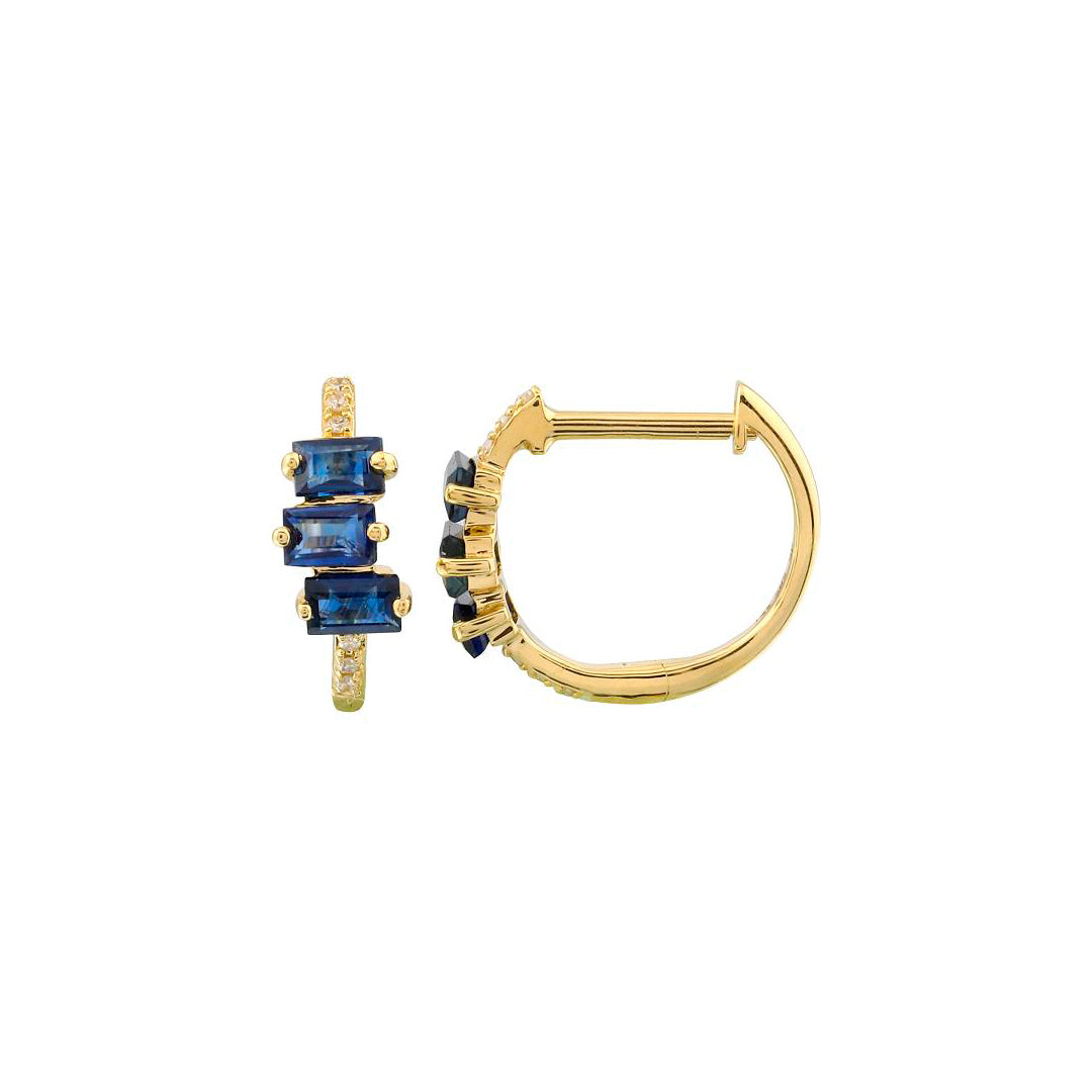 14K Gold, Diamond and Sapphire Huggies