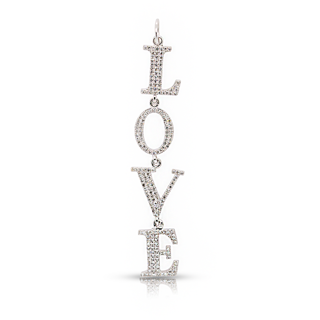 14K White Gold Diamond Love Charm