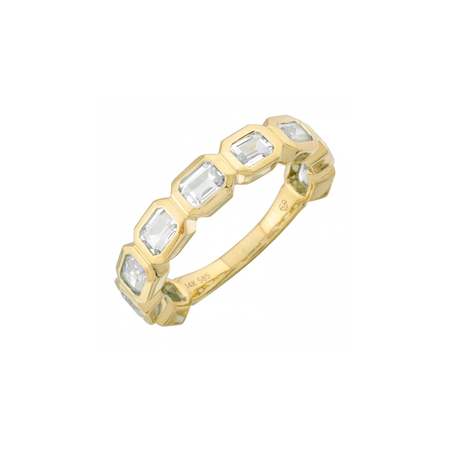 14K Gold White Topaz Emerald Shape Ring