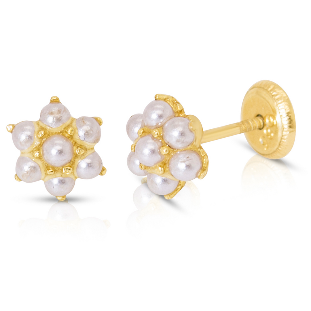 14K Gold Fancy Flower with Mother Pearl Baby Earrings
