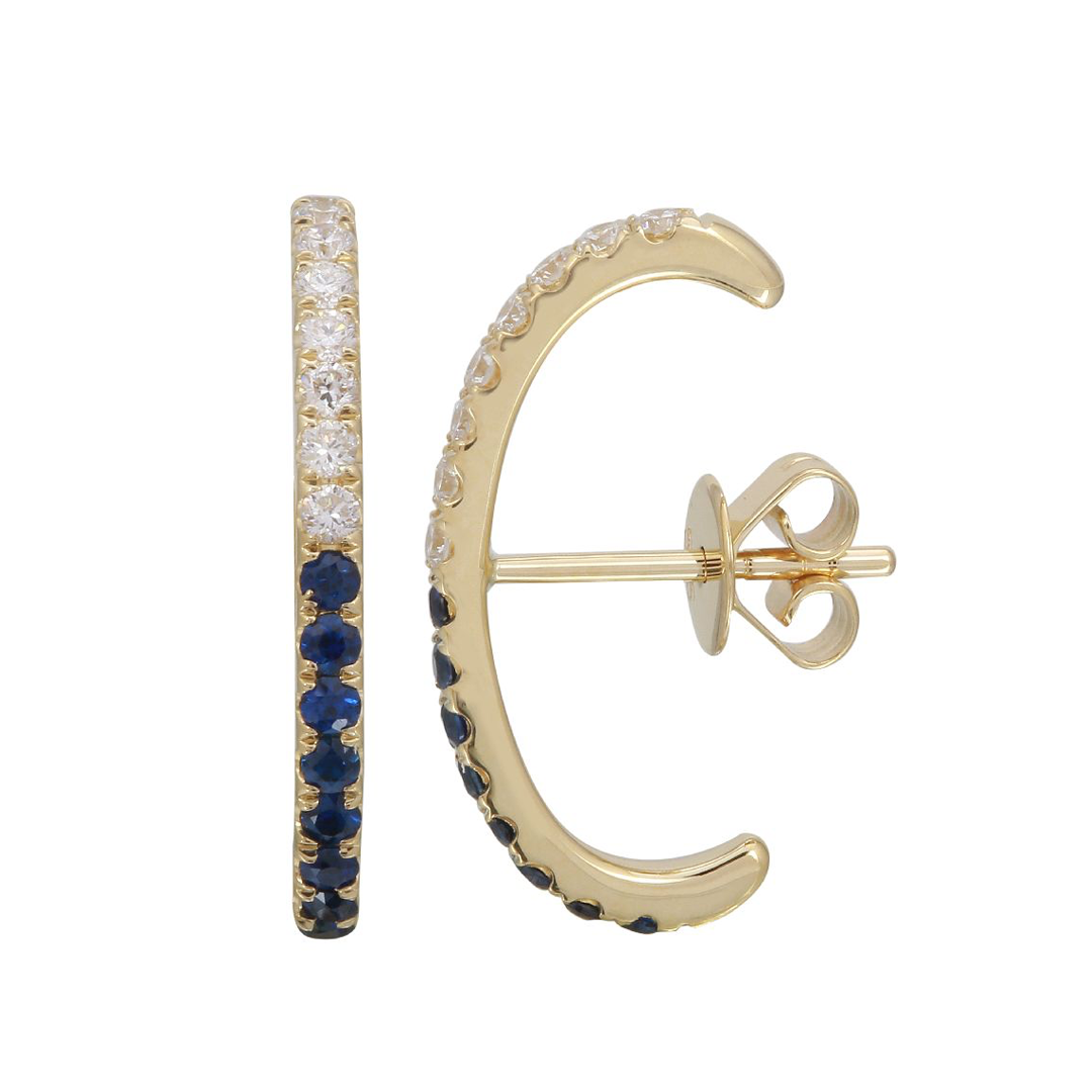 14K Yellow Gold Sapphires and Diamonds Ear hug (Sold as single)