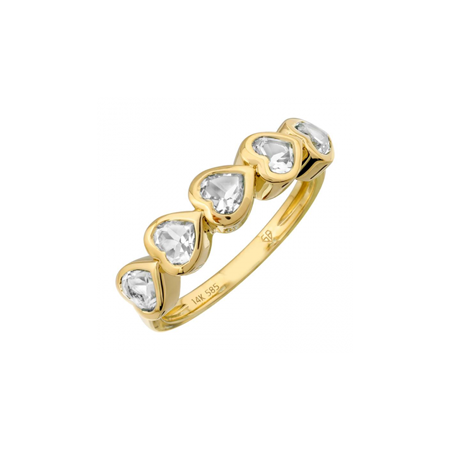 14K Gold White Topaz Hearts Ring