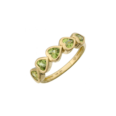 14K Gold Peridot Hearts Ring