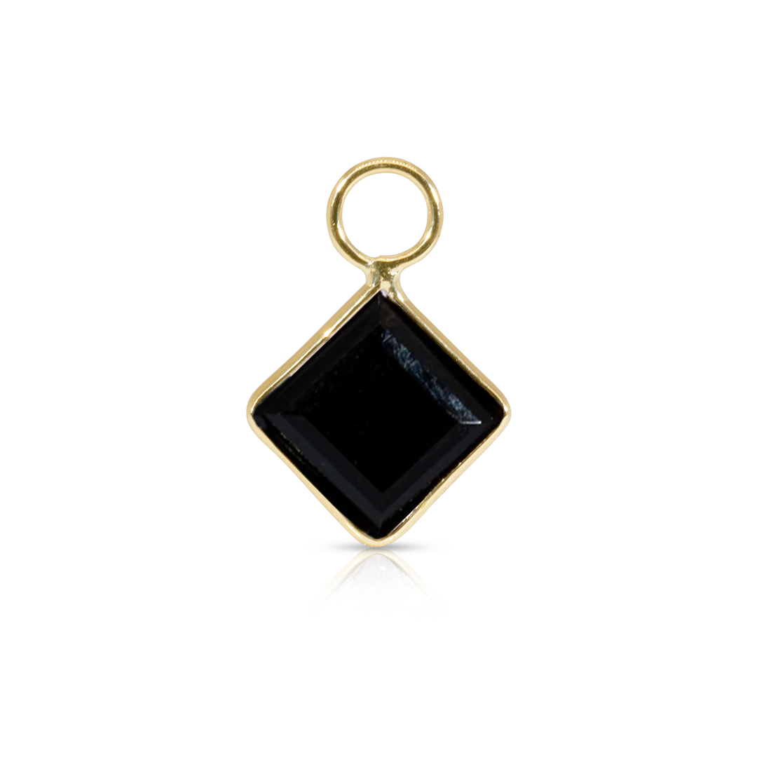 14K Gold Black Onyx Princess Cut Earring Charm