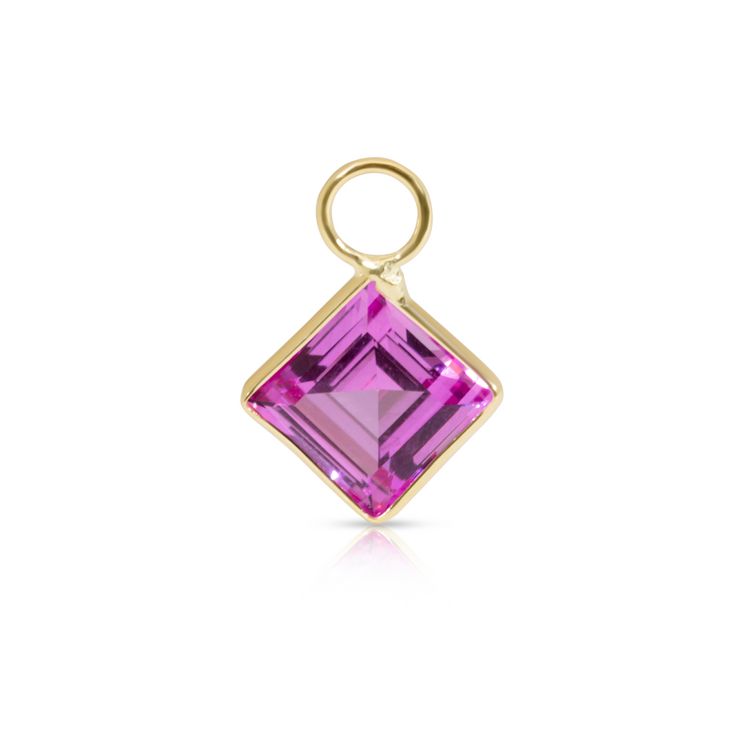 14K Gold Pink Princess Cut Earring Charm