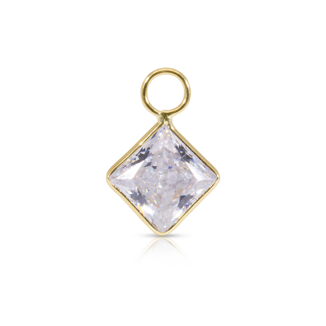 14K Gold White Princess Cut Earring Charm