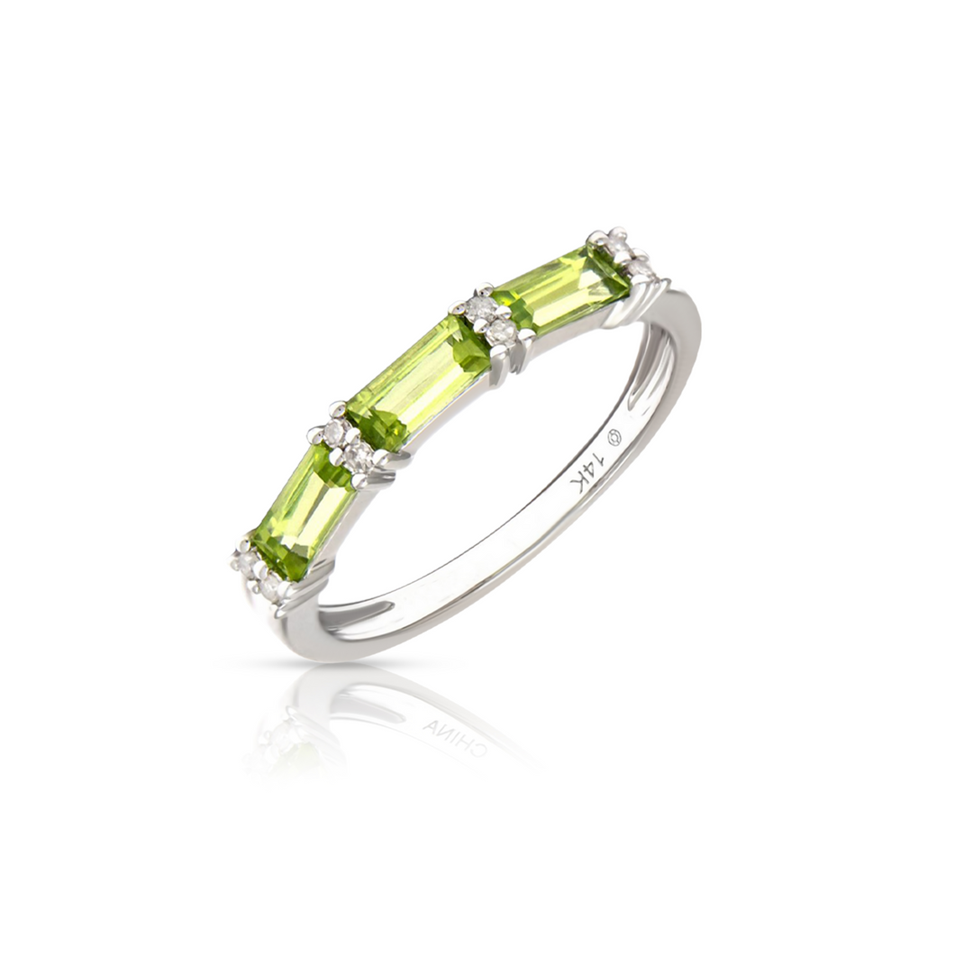 925 Sterling Silver Baguette Peridot and Diamond Ring