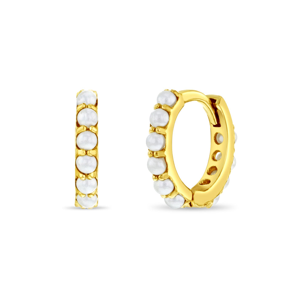 14K Gold Tiny Freshwater Pearl Girls Huggie Earrings