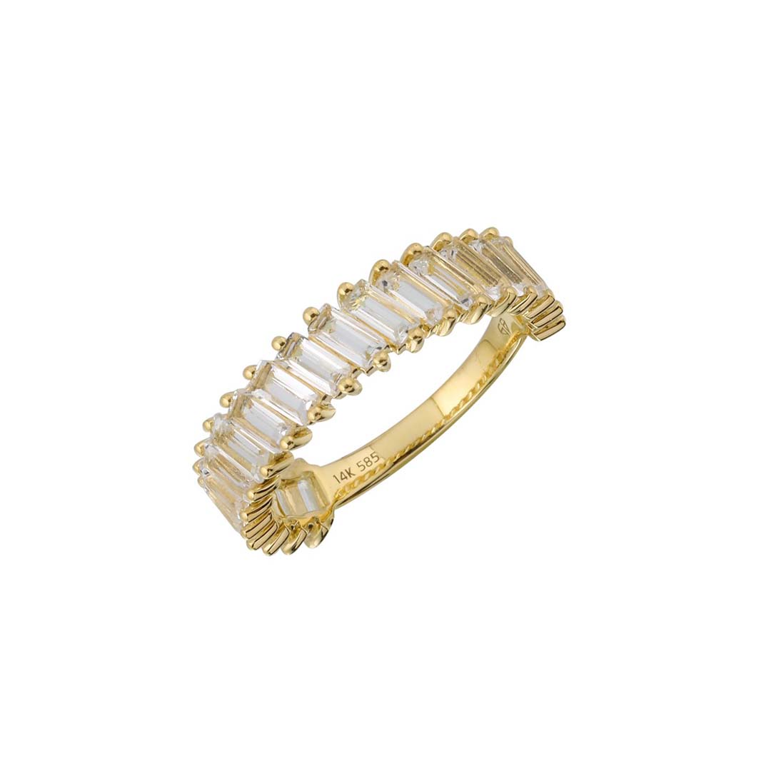 14K Gold White Topaz Baguette Ring