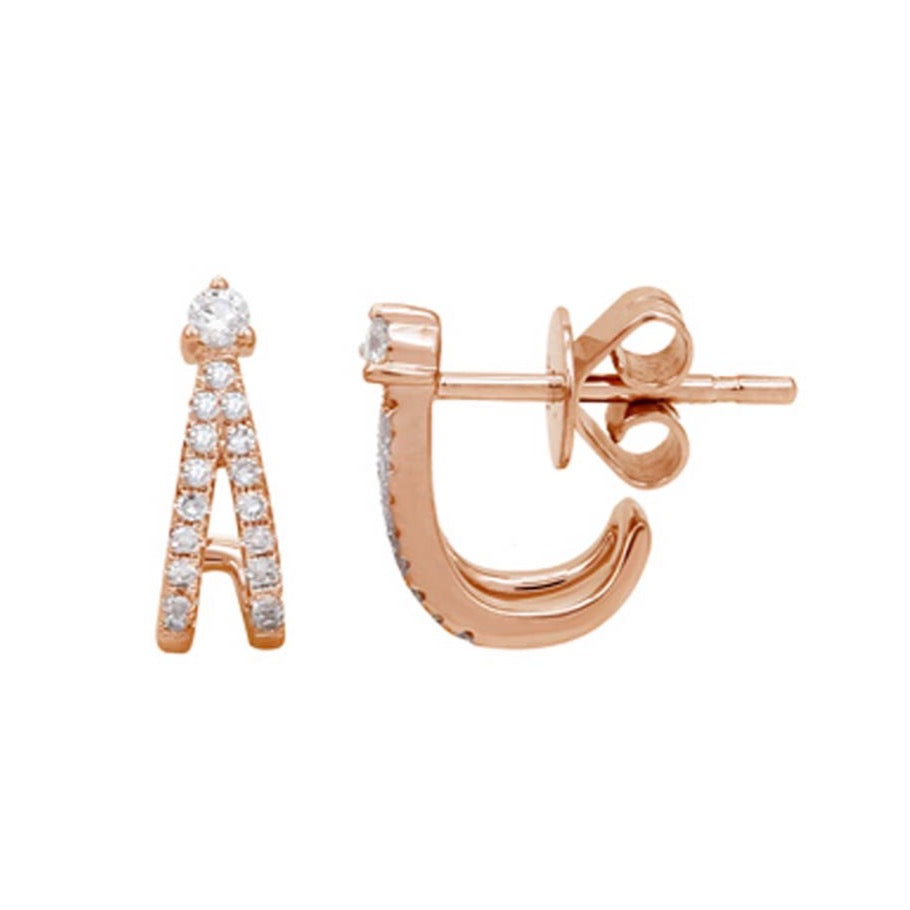 14K Rose Gold Diamond Pave Double Ear Hug Earrings