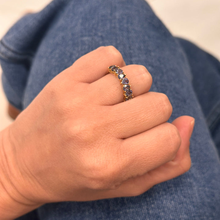 14K Gold Drops Ring (Available in Iolite and Green Agate)