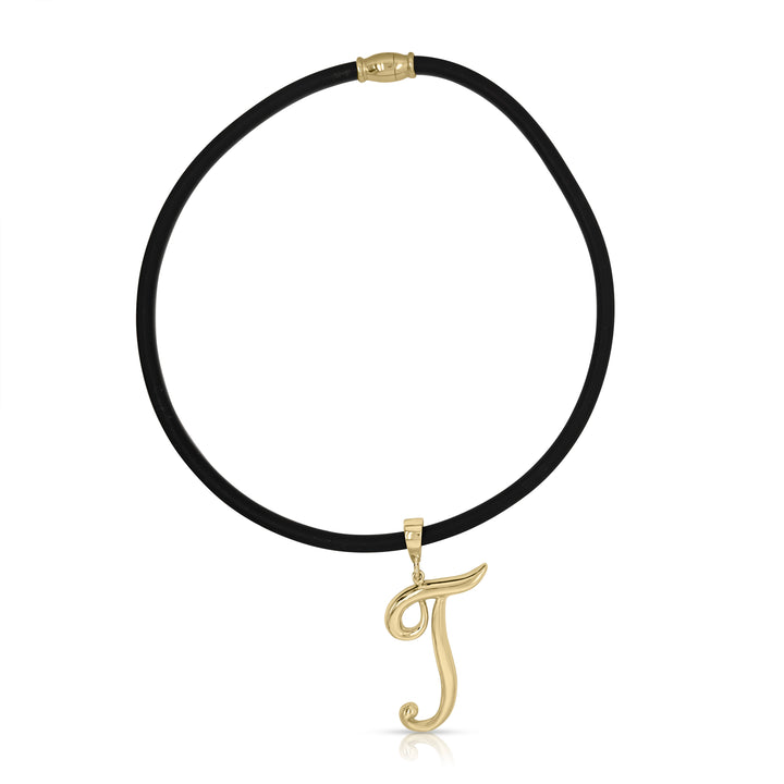 14K Yellow Gold Vermeil Silver Statement Initial Charm and Chocker Necklace