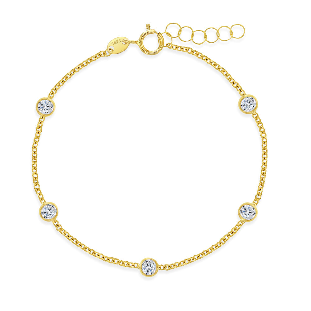 14K Gold CZ Bezel Set Girls Bracelet