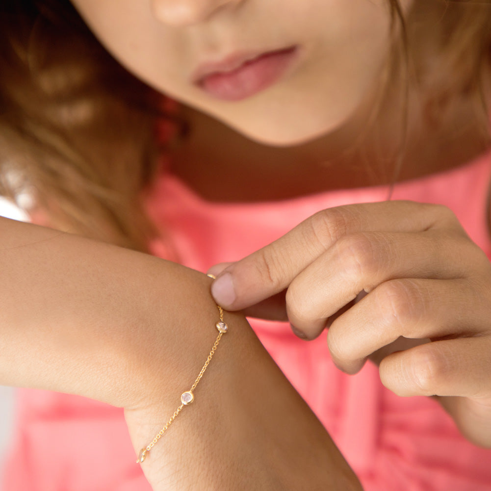 14K Gold CZ Bezel Set Girls Bracelet