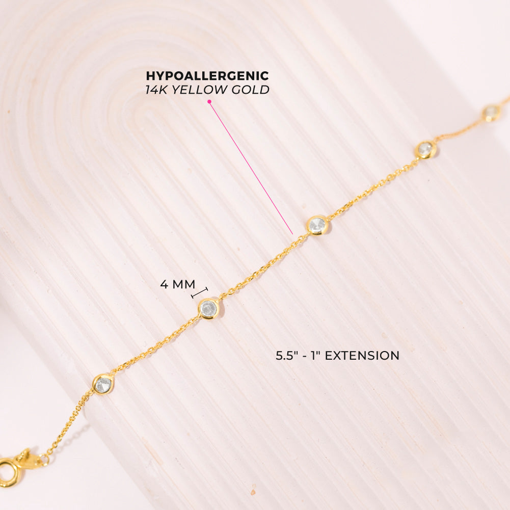 14K Gold CZ Bezel Set Girls Bracelet