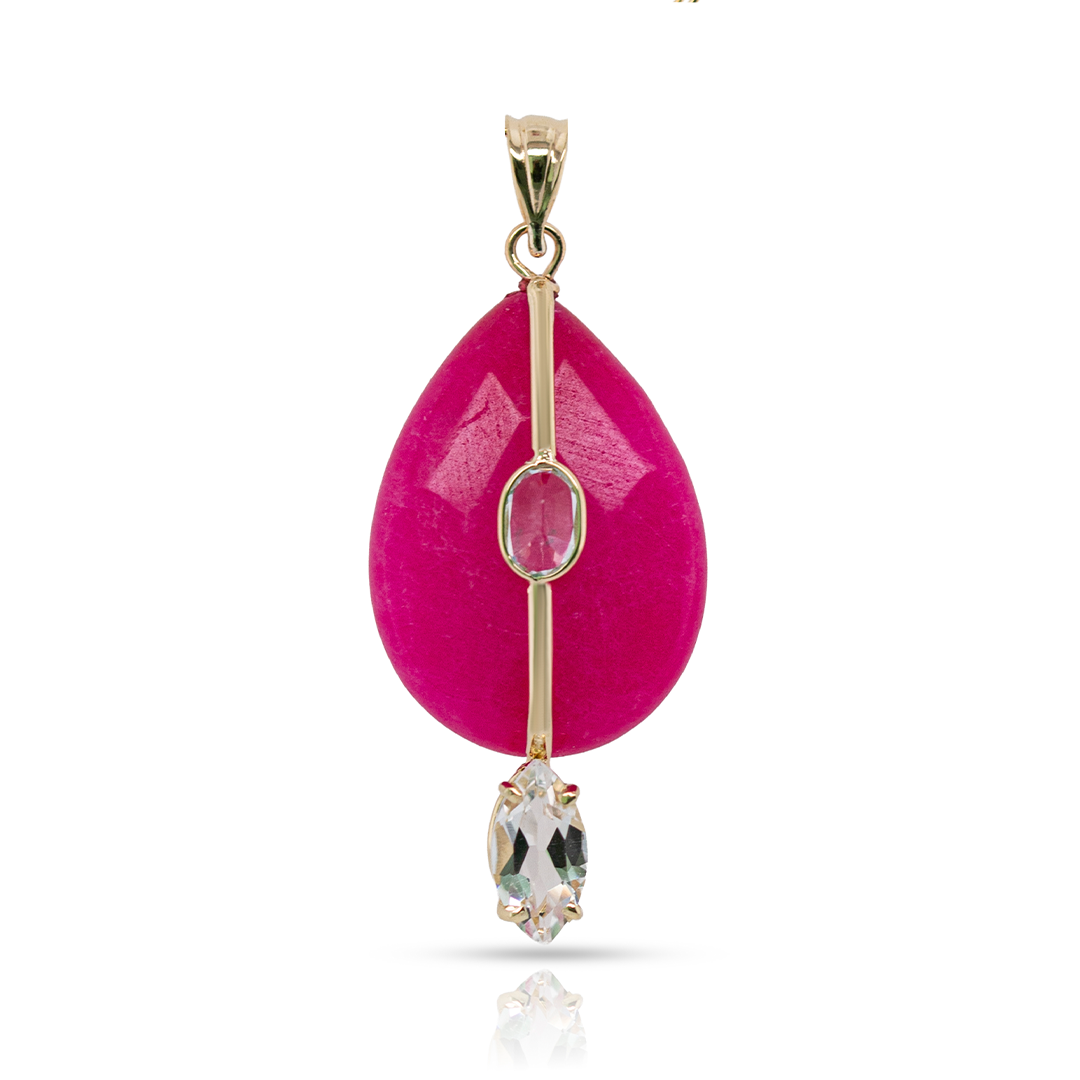 14K Gold Pink Quartz and White Topaz Charm