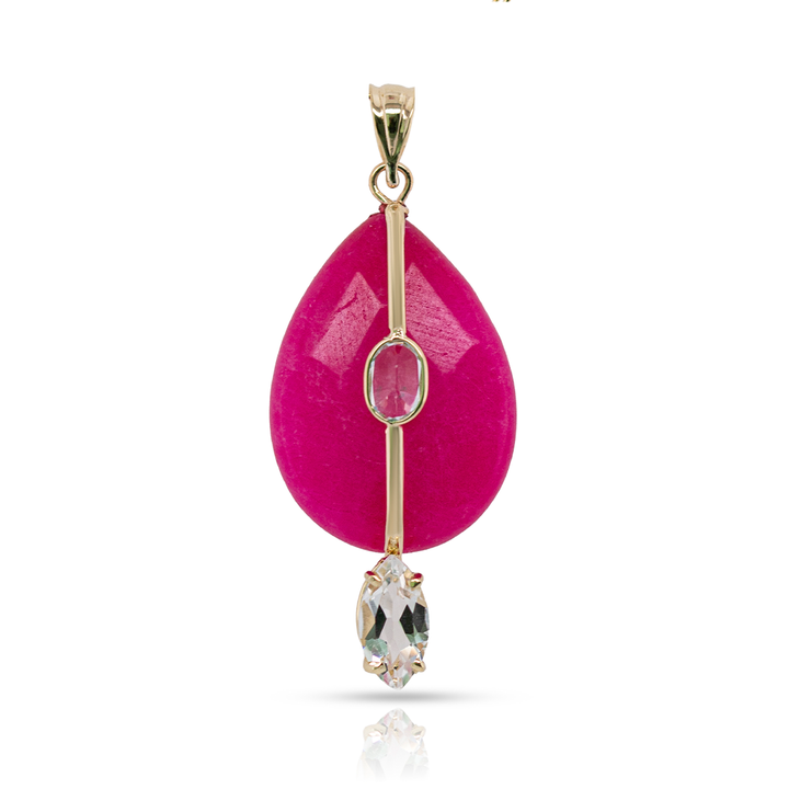 14K Gold Pink Quartz and White Topaz Charm