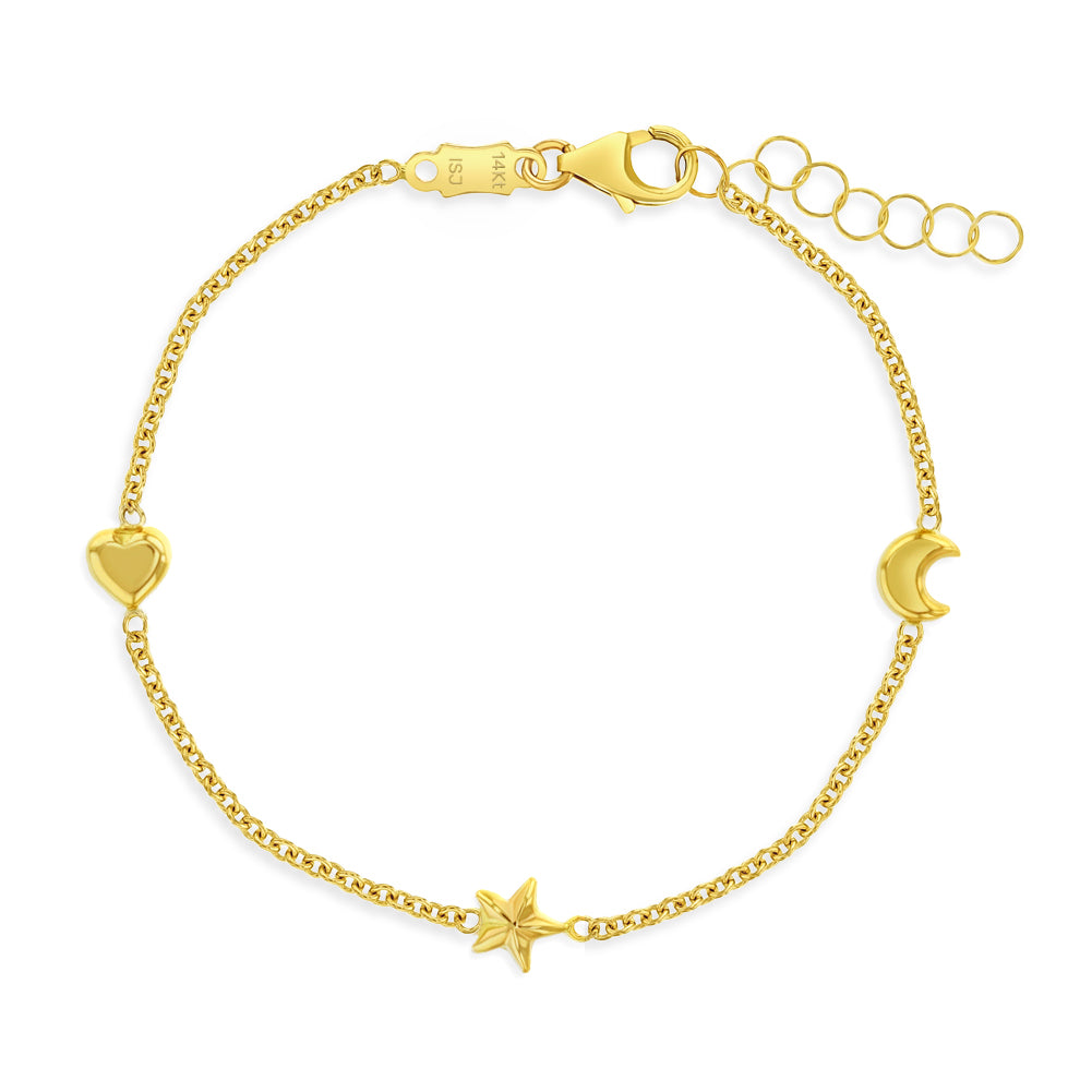 14K Gold Puffed Shapes Girls Bracelet