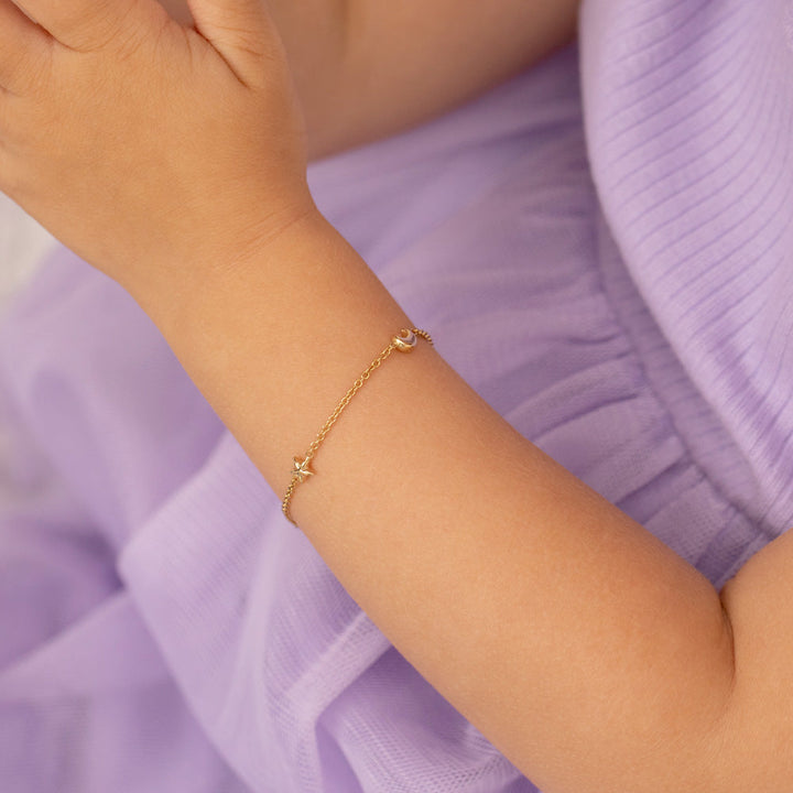 14K Gold Puffed Shapes Girls Bracelet