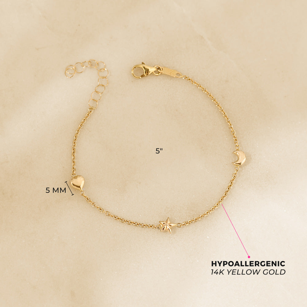 14K Gold Puffed Shapes Girls Bracelet