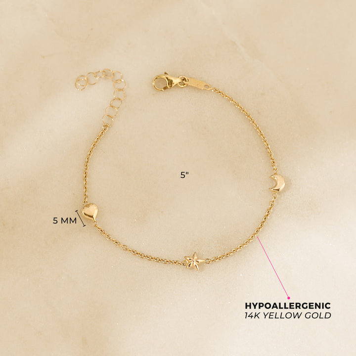 14K Gold Puffed Shapes Girls Bracelet