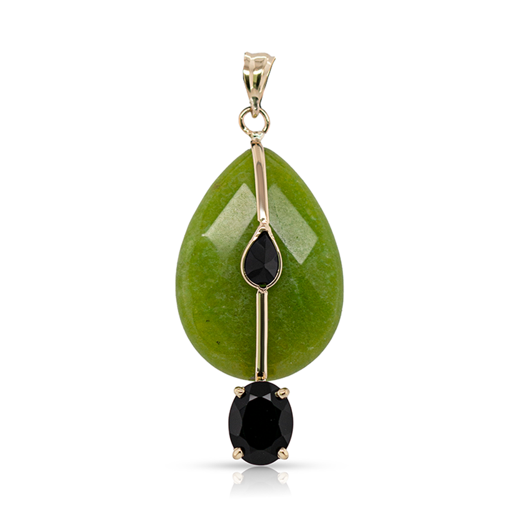 14K Gold, Green Quartz and Black Onyx Charm