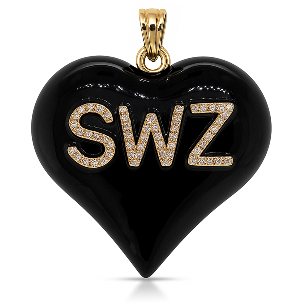 14K Gold, Diamonds, Enamel Extra Large Puffy Heart Charm