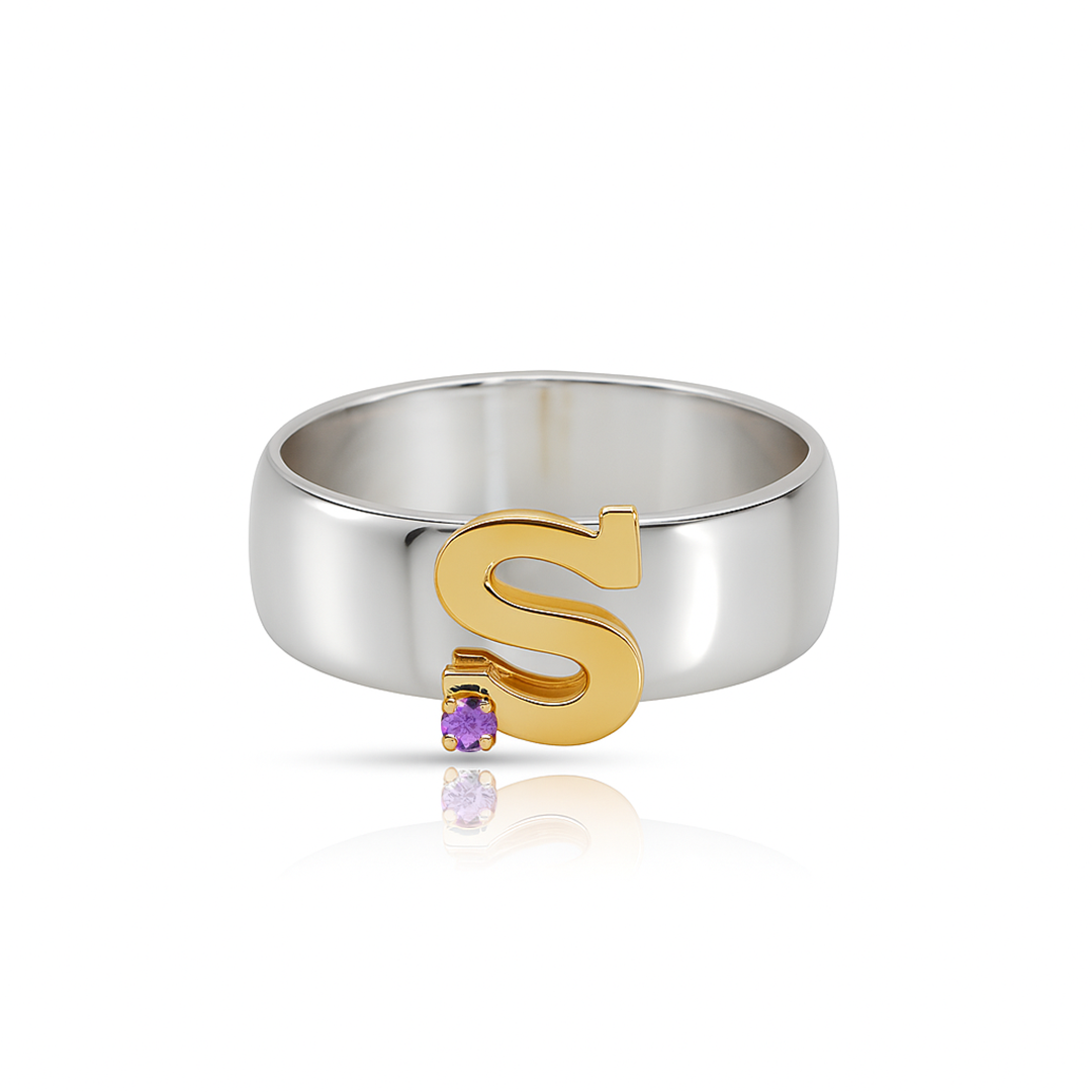14K Mixed Gold & Sterling Silver, Birthstone Ring