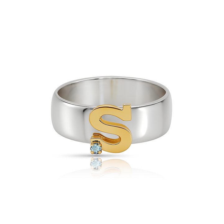 14K Mixed Gold & Sterling Silver, Birthstone Ring