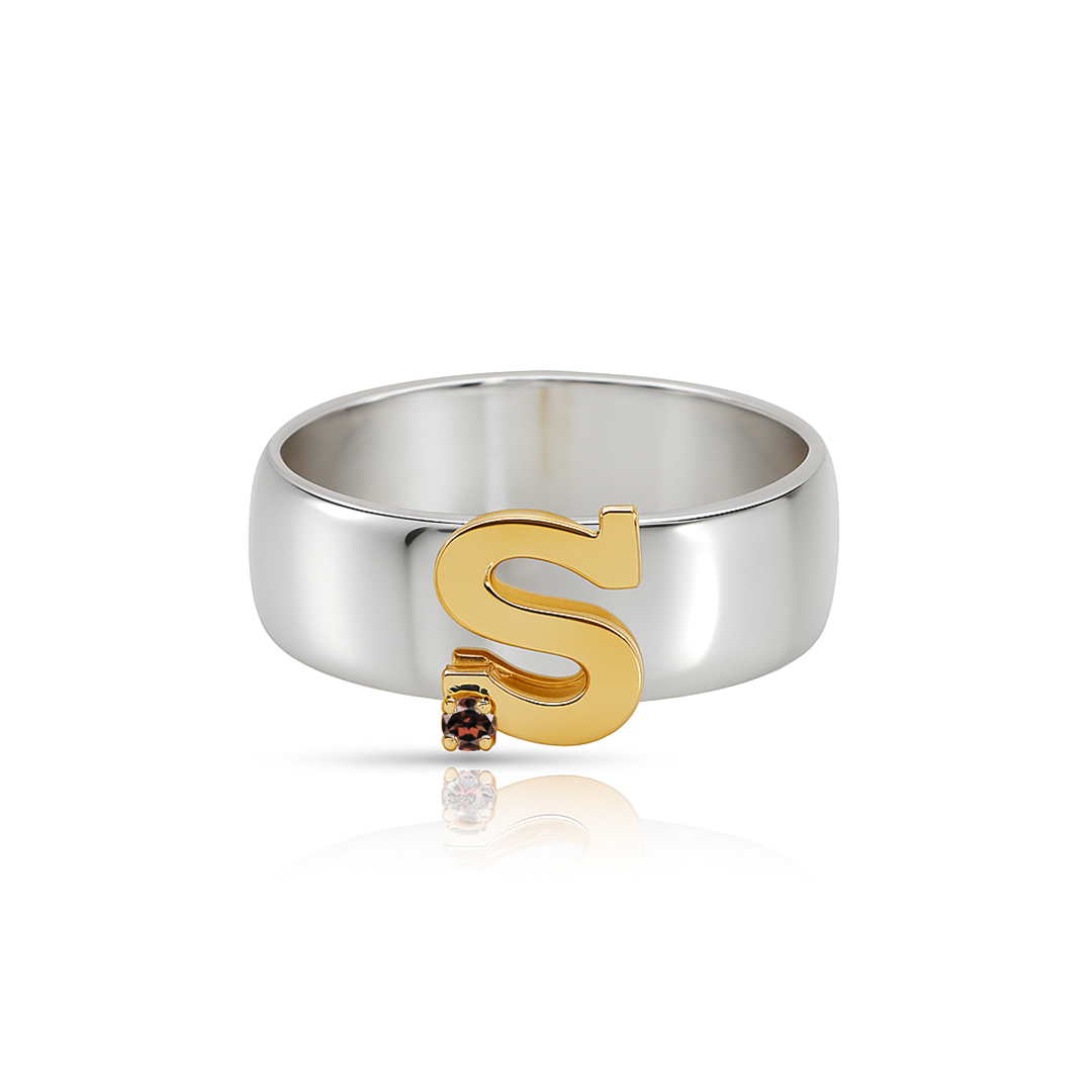 14K Mixed Gold & Sterling Silver, Birthstone Ring