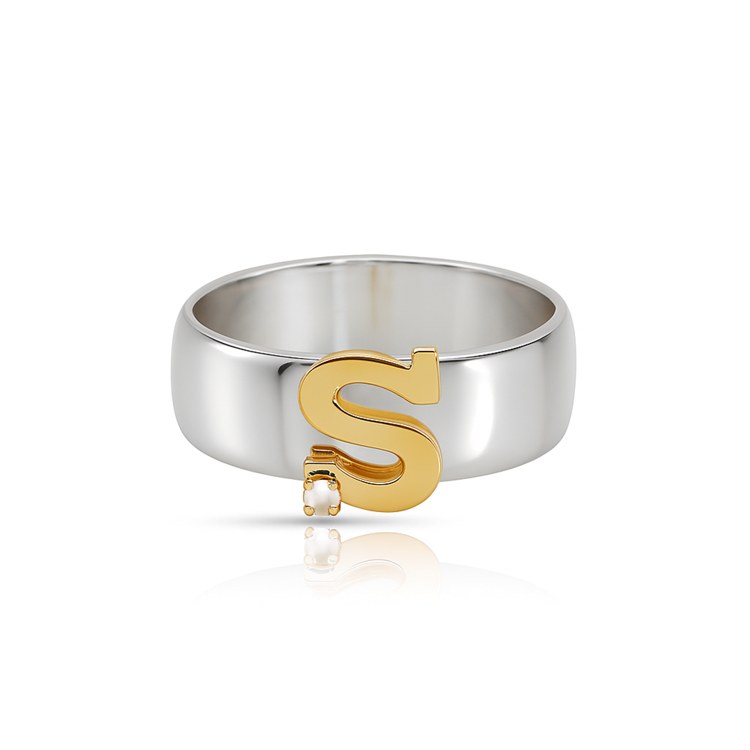 14K Mixed Gold & Sterling Silver, Birthstone Ring