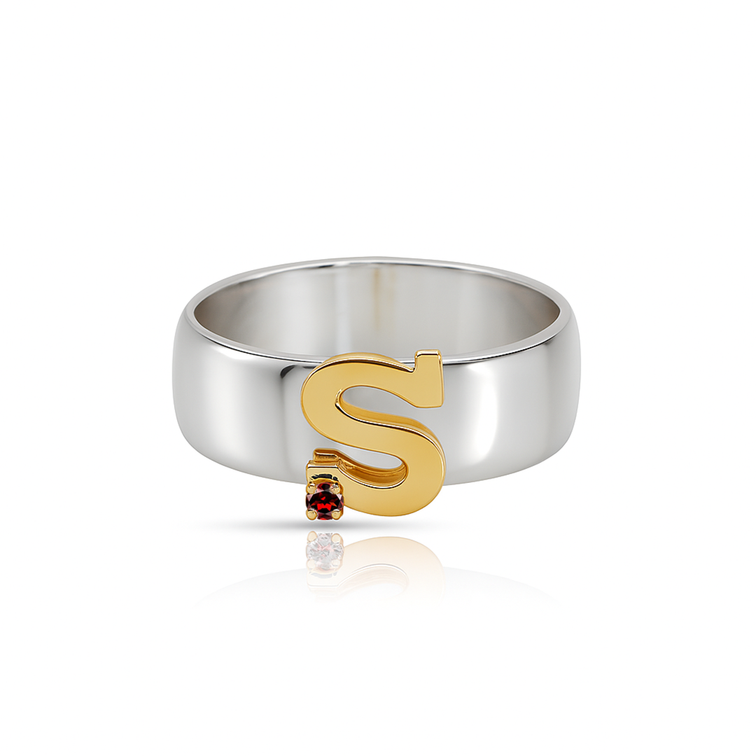 14K Mixed Gold & Sterling Silver, Birthstone Ring