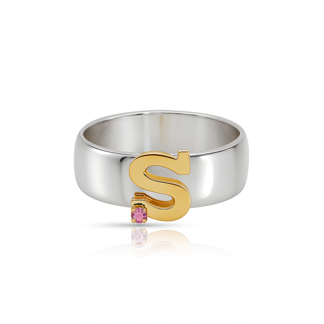 14K Mixed Gold & Sterling Silver, Birthstone Ring