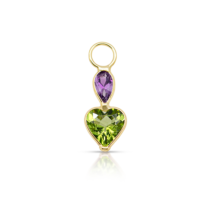 14K Gold Peridot and Amethyst Gemstones Heart Earring Charm