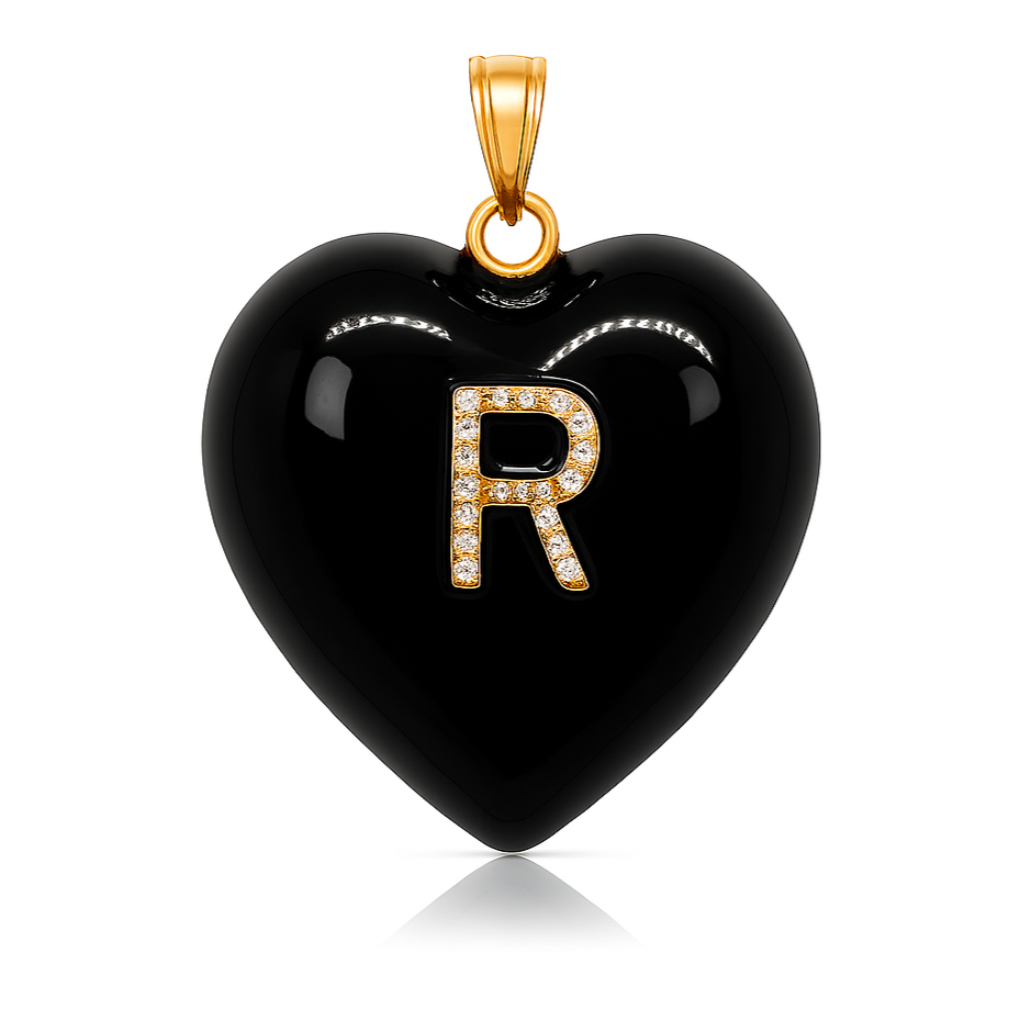 14K Gold, Diamonds, Enamel Large Puffy Heart Charm