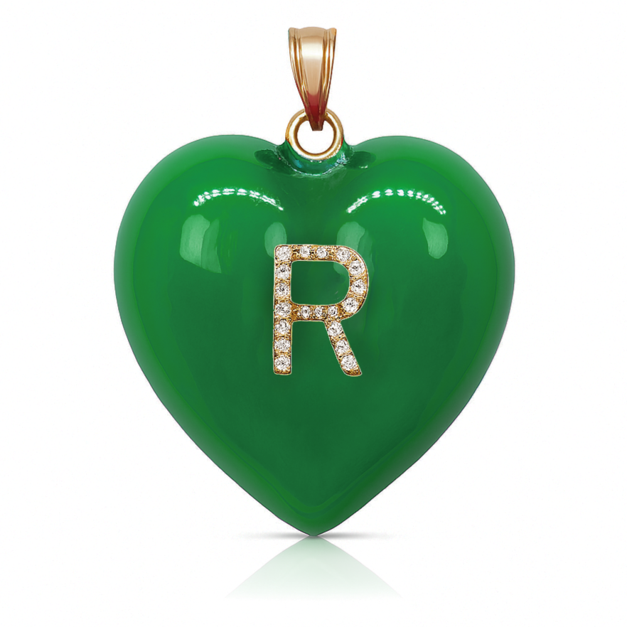 14K Gold, Diamonds, Enamel Large Puffy Heart Charm