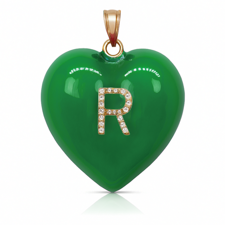 14K Gold, Diamonds, Enamel Large Puffy Heart Charm